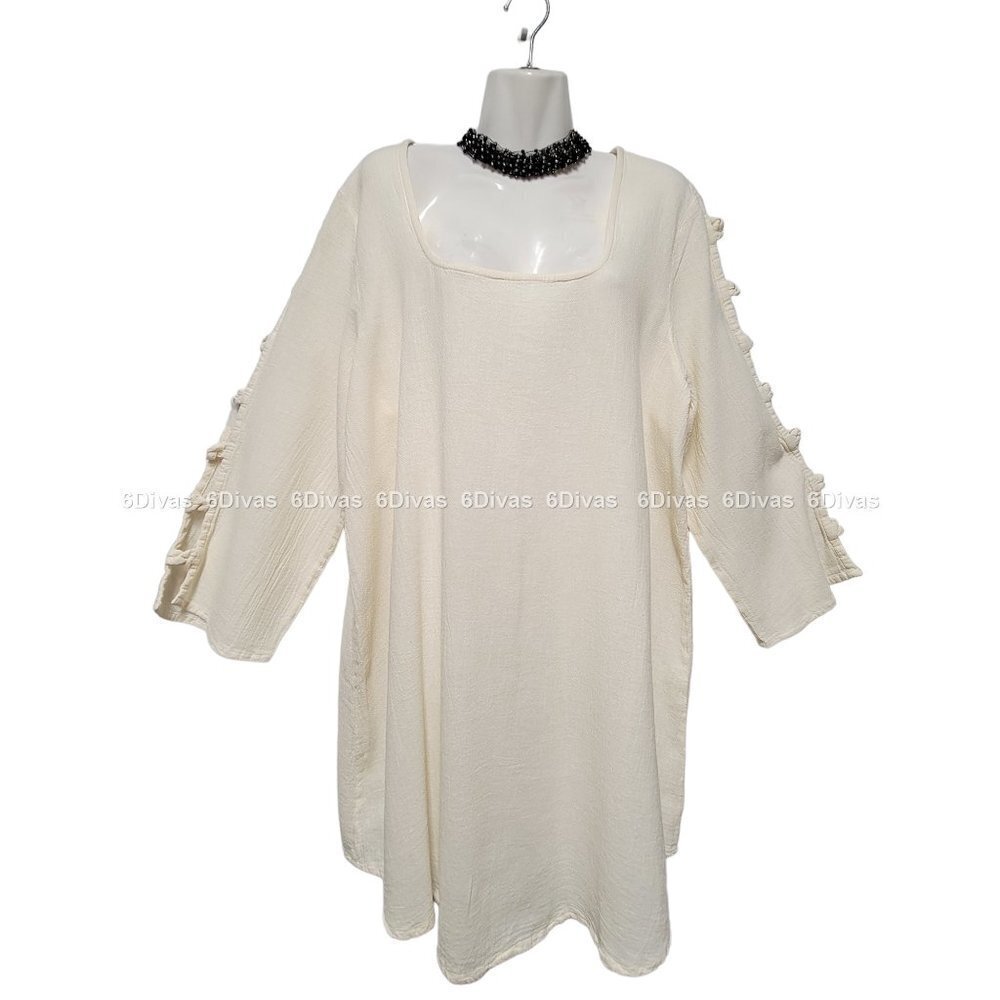 𝅺LOOSE Fitting Long Sleeve Square Neck Cream Cotton Blouse Top- Size 3